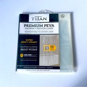 Titan Premium Peva Shower Curtain Liner Never Leak Super Heavy Weight Clear 72"